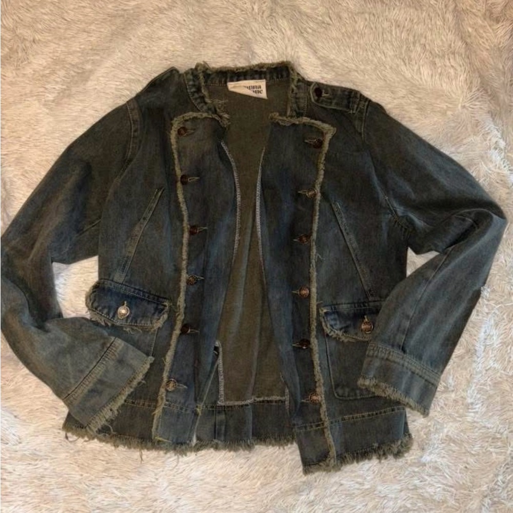 Denim Frayed Edge Jacket - Dark Blue